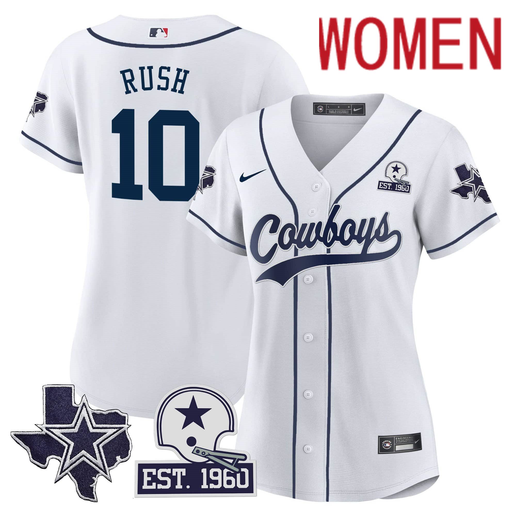 Women Dallas Cowboys #10 Rush White 2024 Nike Patch Baseball NFL Jersey